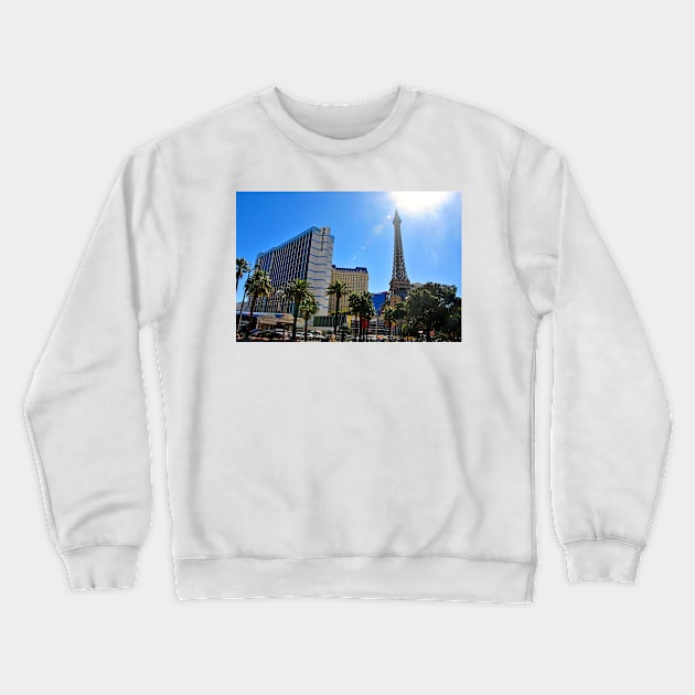 Eiffel Tower Paris and Ballys Hotel Las Vegas America Crewneck Sweatshirt by AndyEvansPhotos